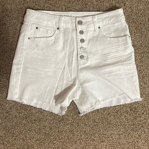 High Rise White Denim Shorts